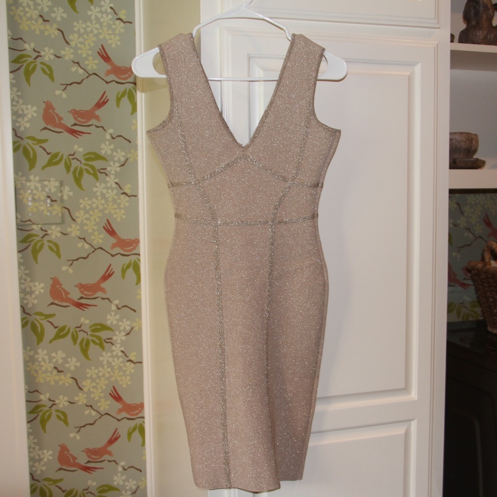 BCBG Maxazria Bodycon Gold Shimmering Dress